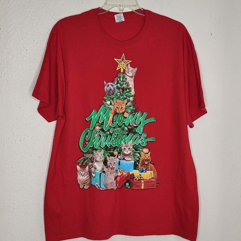 Meowy Christmas Crew Neck T-shirt Sz 2XL